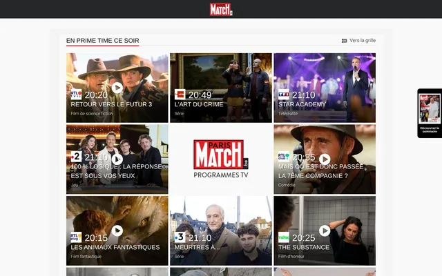 Capture du site tv.parismatch.be · Page d'accueil