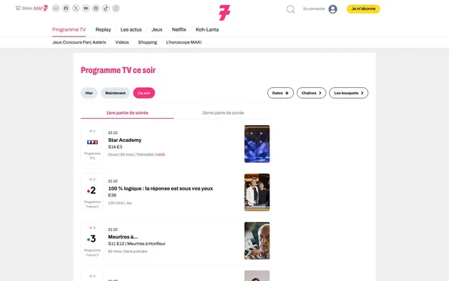 Capture du site programme-television.org de Télé 7 Jours