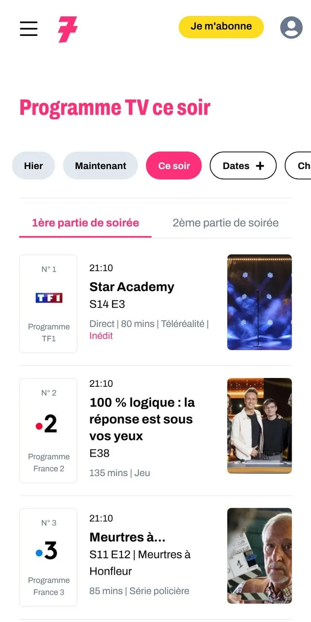Capture du site programme-television.org · Version mobile