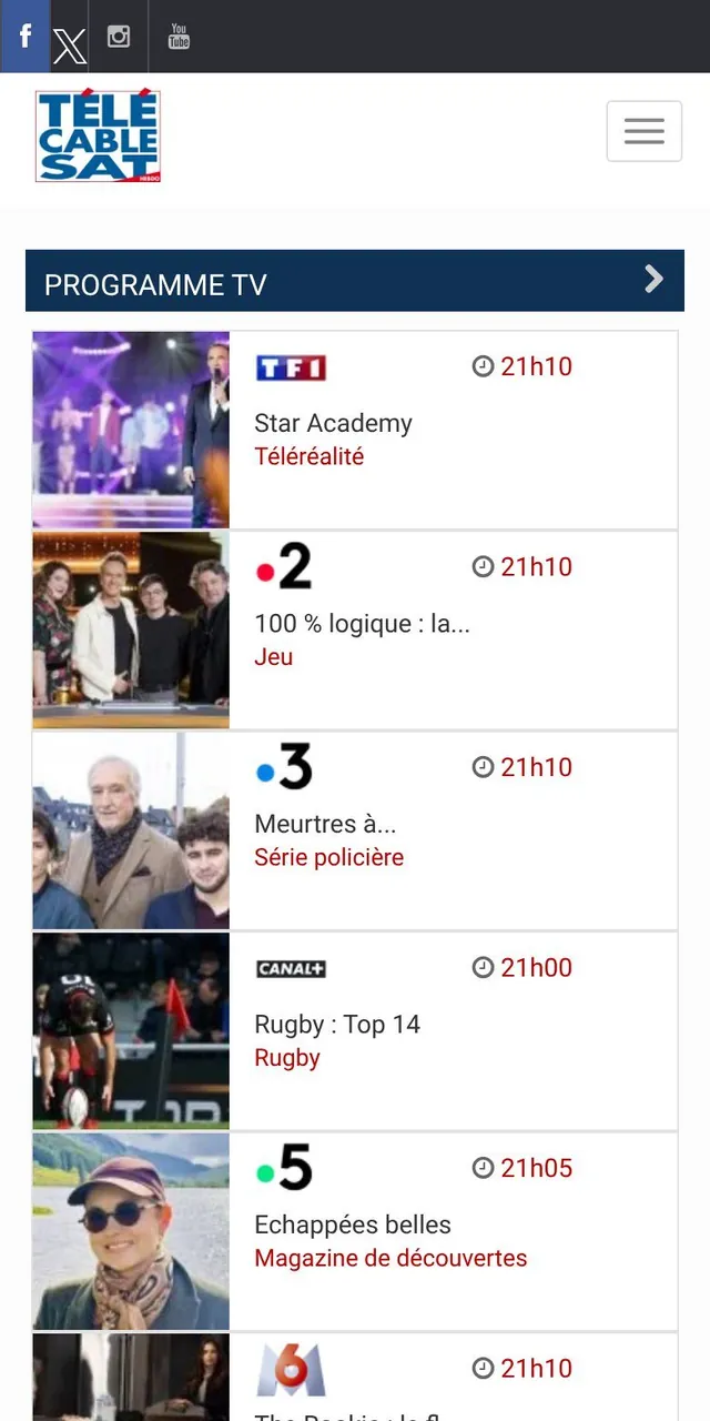 Capture du site telecablesat.fr · Version mobile